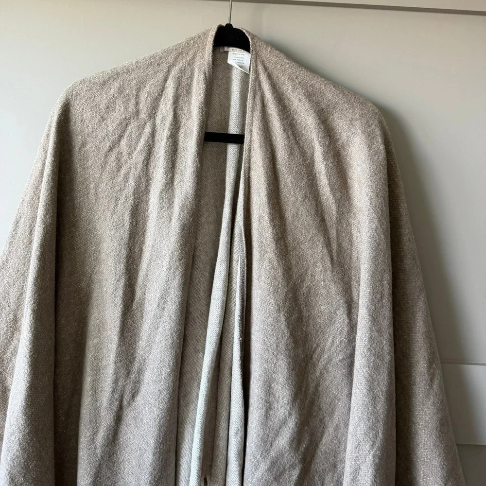 Cristina Chiti Made Italy Poncho Wrap Shawl OS Tan Fringe Knit Ruana Cape